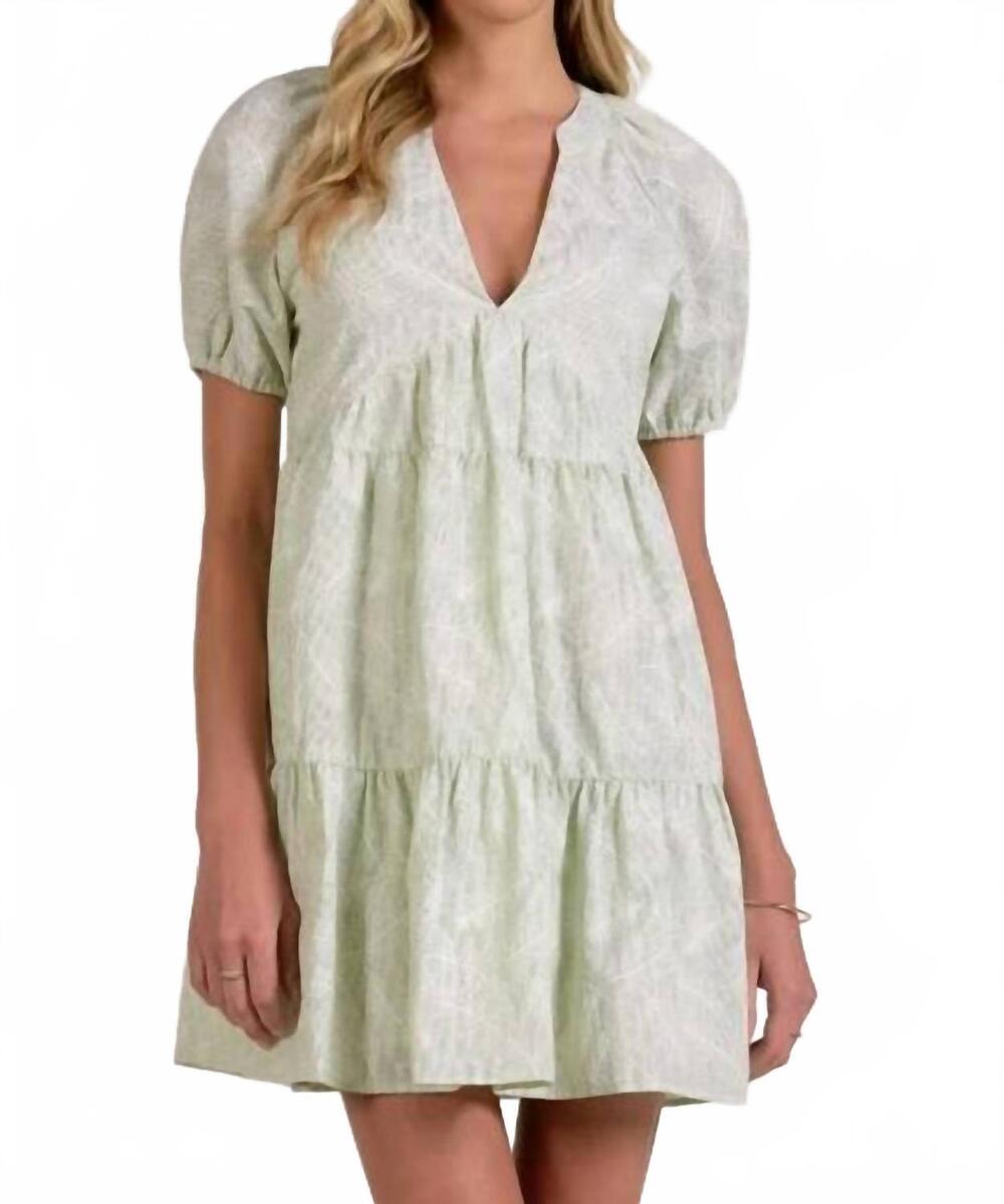 NEW ELAN v-neck tiered dress in green/ white
